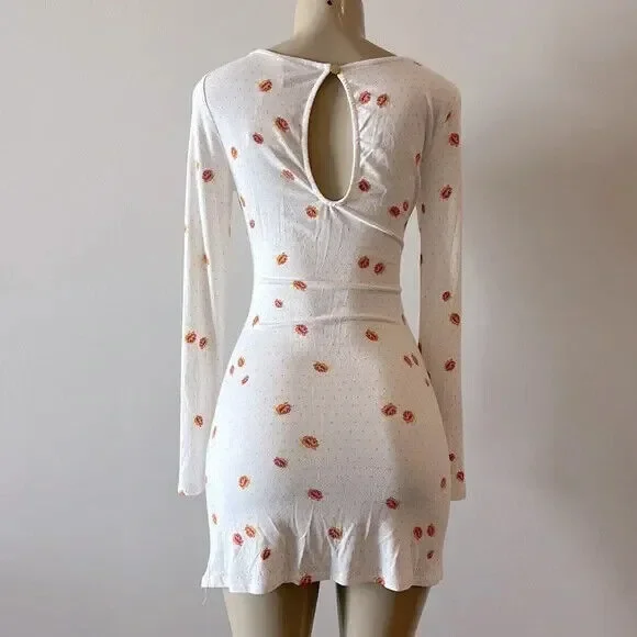Free People Women's Ivory Combo Floral Long Sleeve Celia Mini Dress Size XS - Picture 4 of 9